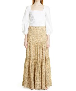 Veronica Beard Kayla Puff-Sleeve Square-Neck Cotton-Blend Top