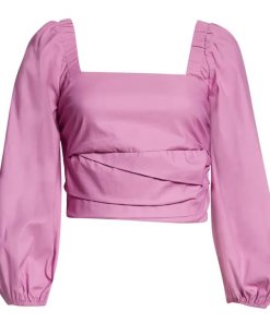 Veronica Beard Kayla Puff-Sleeve Square-Neck Cotton-Blend Top