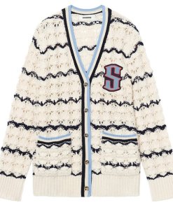 Sandro Ludvik Crocheted Logo Patch Cardigan