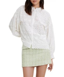 Maje Ceanna Eyelet Embroidered Cotton Shirt
