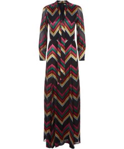 Alice + Olivia Annabella Chevron Silk-Blend Maxi Dress