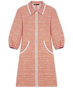 Maje Rimoda Three-Quarter Sleeve Tweed Dress