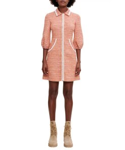 Maje Rimoda Three-Quarter Sleeve Tweed Dress