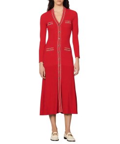 Sandro Esmeralda Pickstitch Long-Sleeve Knit Shirtdress