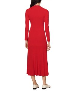 Sandro Esmeralda Pickstitch Long-Sleeve Knit Shirtdress
