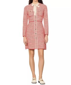 Sandro Edmee Tie Collar Tweed Dress