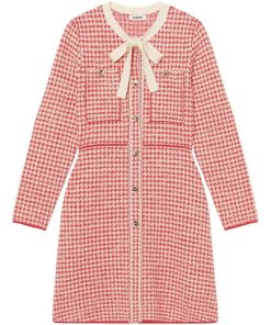 Sandro Edmee Tie Collar Tweed Dress