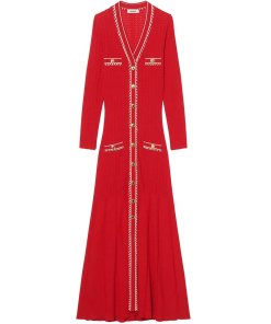 Sandro Esmeralda Pickstitch Long-Sleeve Knit Shirtdress