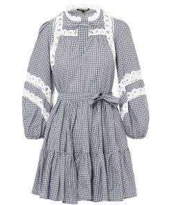 Maje Ritchy Cotton Gingham & Lace Dress  evaChic
