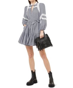 Maje Ritchy Cotton Gingham & Lace Dress