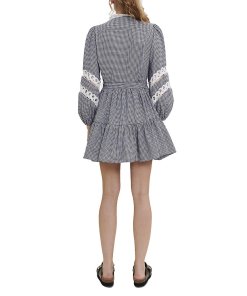 Maje Ritchy Cotton Gingham & Lace Dress