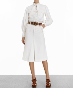 Zimmermann Vintage White Denim Pocket Midi Skirt
