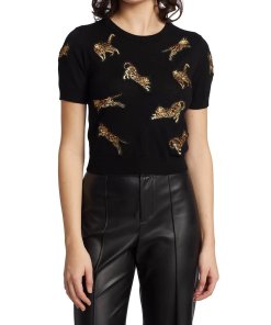 Alice + Olivia Ciara Bengal Cat Cropped Sweater