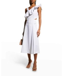Veronica Beard Beilla One-Shoulder Ruffled Midi Dress