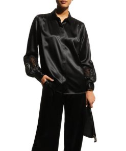 CO Lace-Trim Silk Satin Blouse