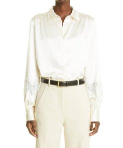 CO Lace-Trim Silk Satin Blouse