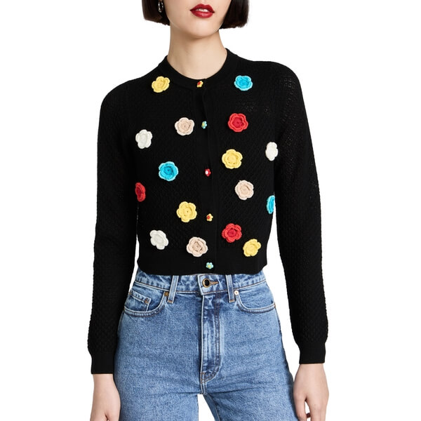 トップス Alice+Olivia Selma crochet knit cardigan Alice + Olivia Selma Floral Crochet Pointelle Cardigan – evaChic