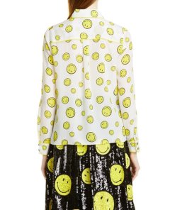 Alice + Olivia x Smiley Willa Face Print Silk Blouse