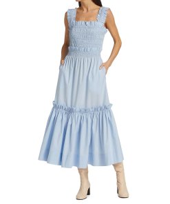 Sea Phoebe Smocked Cotton Midi Dress
