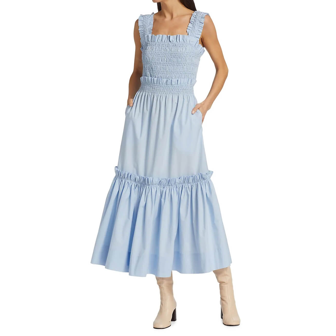 knee length dresses for ladies VARADERO Smocked Cotton Midi Dress main image 1