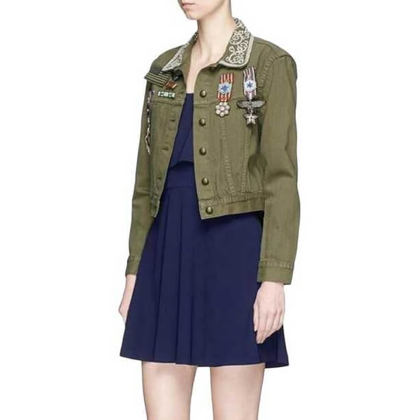 2/28迄※alice + olivia ミリタリージャケット XS 美品 Alice + Olivia Chloe Embroidered Cropped Army Jacket – evaChic