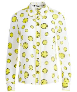 Alice + Olivia x Smiley Willa Face Print Silk Blouse