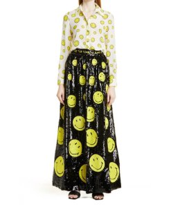 Alice + Olivia x Smiley Willa Face Print Silk Blouse