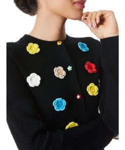 Alice + Olivia Selma Floral Crochet Pointelle Cardigan