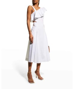Veronica Beard Beilla One-Shoulder Ruffled Midi Dress