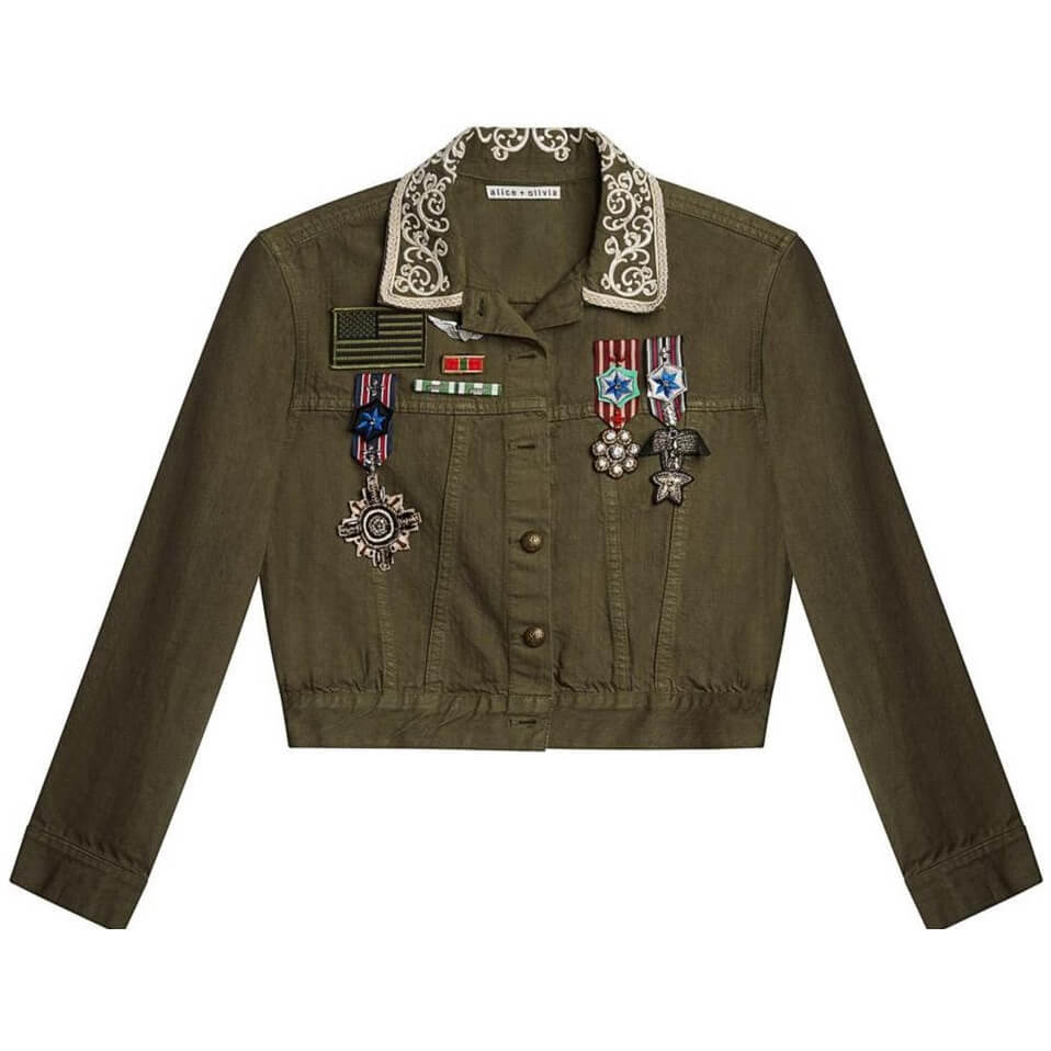 2/28迄※alice + olivia ミリタリージャケット XS 美品 Alice + Olivia Chloe Embroidered Cropped Army Jacket – evaChic