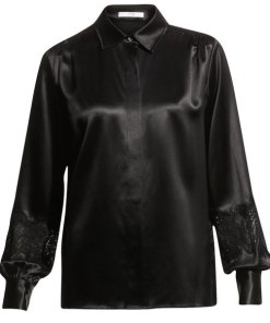 CO Lace-Trim Silk Satin Blouse
