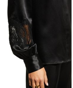CO Lace-Trim Silk Satin Blouse
