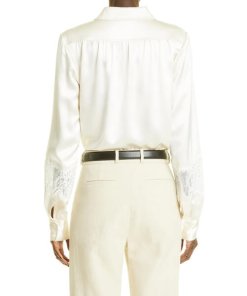 CO Lace-Trim Silk Satin Blouse