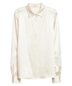 CO Lace-Trim Silk Satin Blouse