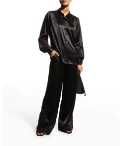 CO Lace-Trim Silk Satin Blouse