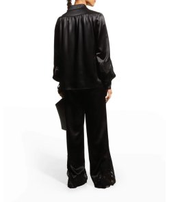 CO Lace-Trim Silk Satin Blouse