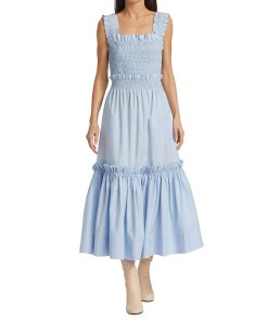 Sea Phoebe Smocked Cotton Midi Dress