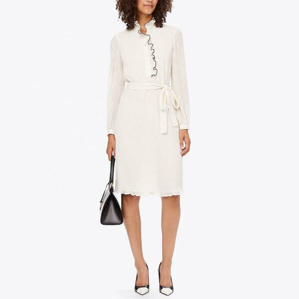 Tory Burch Deneuve Ruffle-Trim Dress in New Ivory evaChic Tory Burch Deneuve Ruffle-Trim Dress in New Ivory evaChic