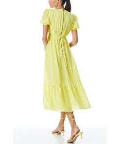 Alice + Olivia Angela Puff-Sleeve Tiered Midi Dress