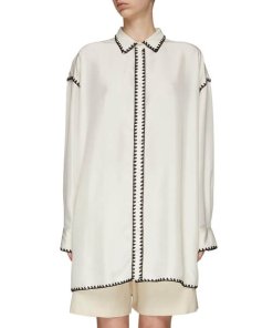 Totême Long Embroidered Silk Shirt