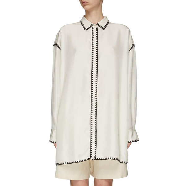 Totme Long Embroidered Silk Shirt evaChic Totme Long Embroidered Silk Shirt evaChic