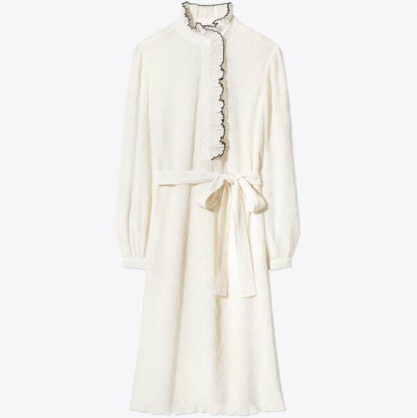 Tory Burch Deneuve Ruffle-Trim Dress in New Ivory evaChic Tory Burch Deneuve Ruffle-Trim Dress in New Ivory evaChic