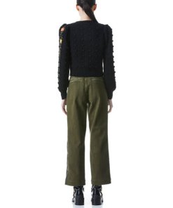 Alice + Olivia Kitty Puff-Sleeve Embroidered Cardigan