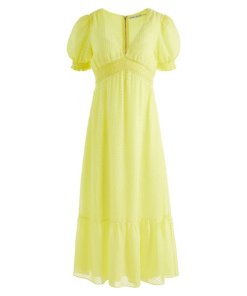 Alice + Olivia Angela Puff-Sleeve Tiered Midi Dress