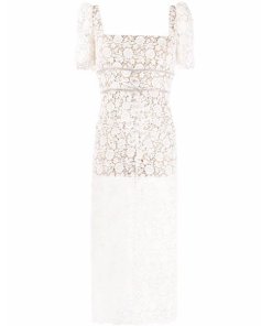 Self-Portrait Ivory Guipure Fitted Midi Dress  evaChic