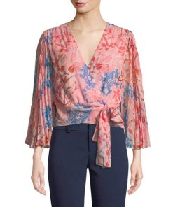 Alice-Olivia-Bray-Pleated-Sleeve-Slik-Wrap-Blouse