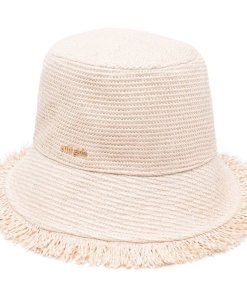 Cult Gaia Kumi Fringed Raffia Bucket Hat