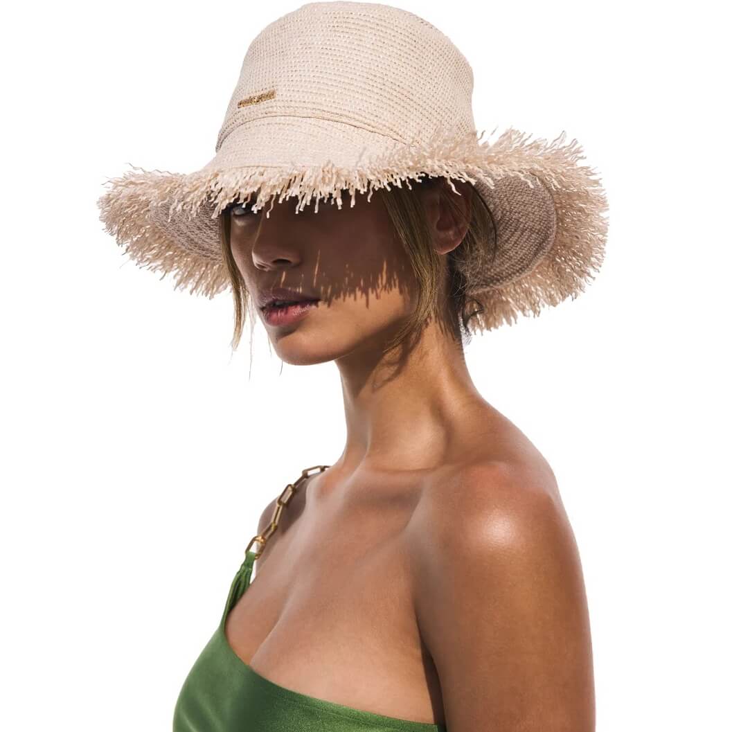 Cult Gaia Kumi Fringed Raffia Bucket Hat