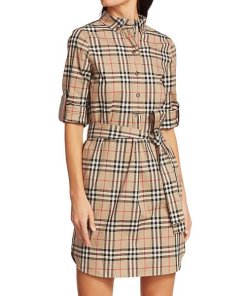 Burberry Giovanna Vintage Check Belted Cotton-Blend Shirtdress