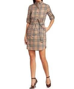 Burberry Giovanna Vintage Check Belted Cotton-Blend Shirtdress